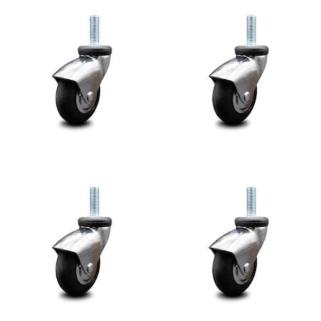 Service Caster 3 Inch Chrome Hooded Neoprene Rubber 5/16 Inch Threaded Stem Casters SCC, 4PK SCC-TS03S310-NPRB-BC-5161815-4